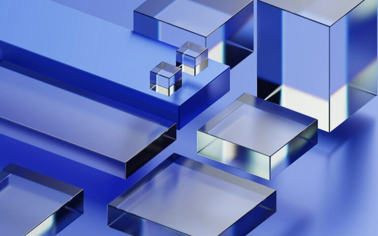 A 3D render of abstract blue squares and rectangles