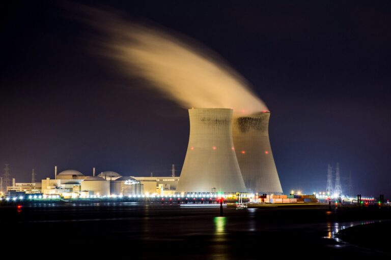 Nuclear power plant at night