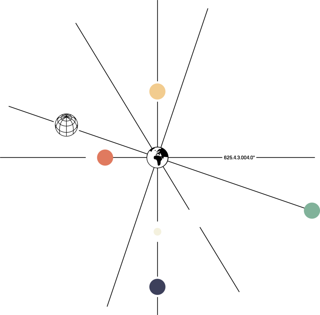 Abstract diagram of the globe with Saumer's brand colours